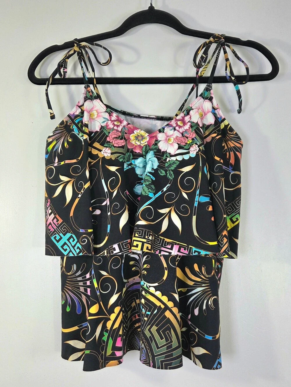 JOHNNY WAS FLORAL PEACE TIE TANKINI TOP. - Picture 1 of 6